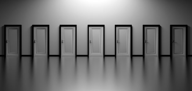 image of seven doors in a row