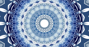 partial view of a blue geometric mandala-style design
