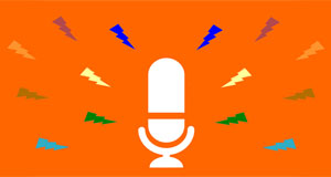 illustration of microphone with lightning bolts around it