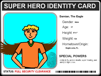 Sample super hero ID card